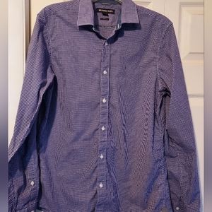 Michael Kors Mens Purple Navy Check Shirt Long Sleeve Button Up Shirt Slim Fit M